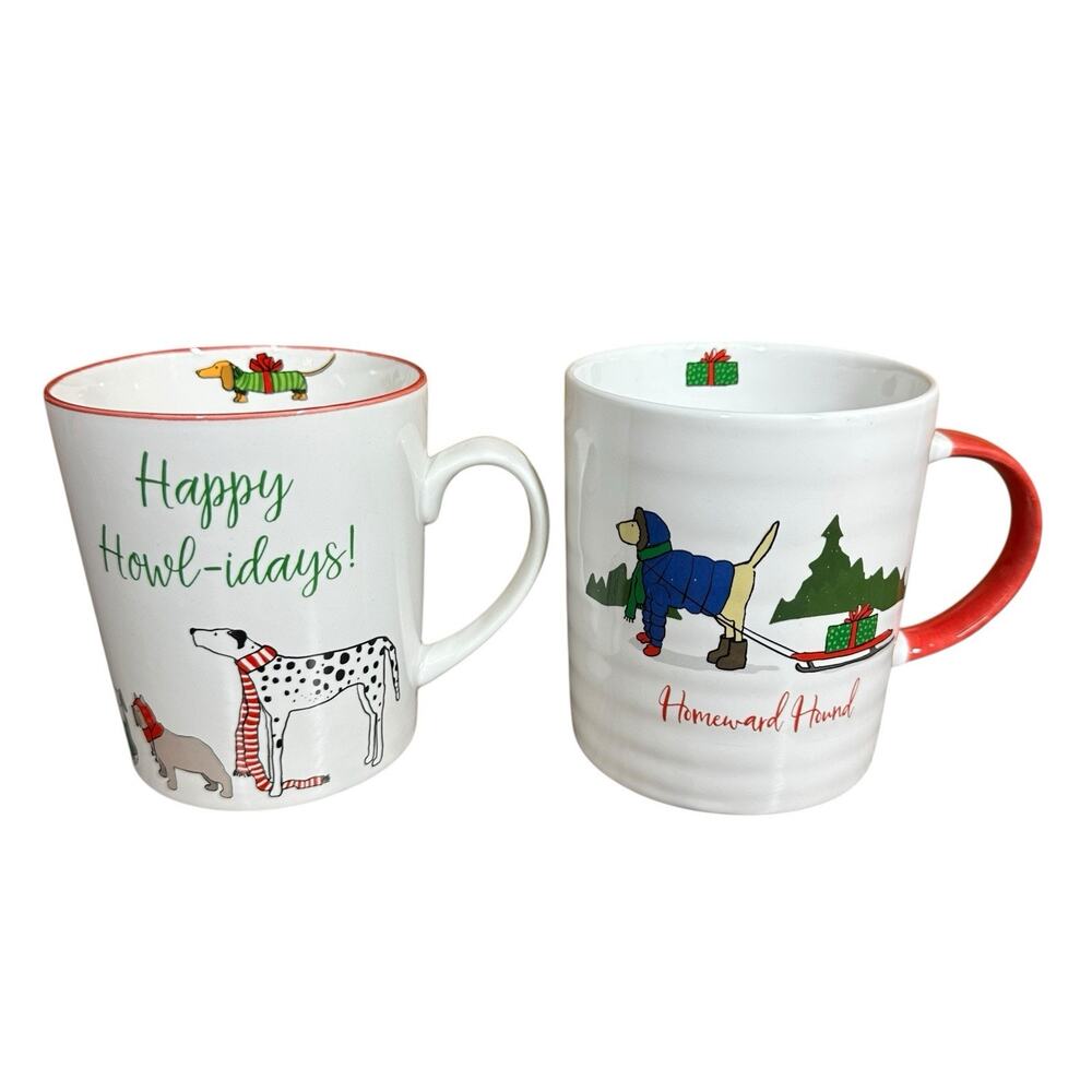 Prima‎ Design Dog Lover Christmas Coffee Mug Cups Happy Howladays Set of 2 Large